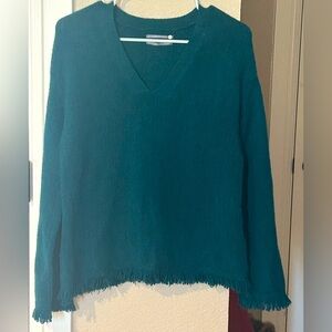 Anthropologie wool-blend fringe sweater Size small dark teal oversized